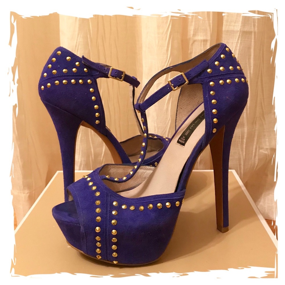 STEVEN Astro Blue Suede Studded Heels